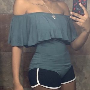 Teal Off the Shoulder Bodysuit